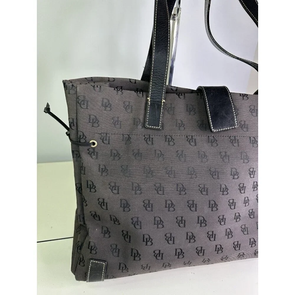 Dooney & Bourke Brown Black Monogram Canvas Shoulder Bag Purse Large
